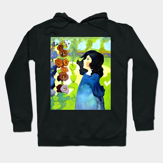 Little Girl Looking At Flowers and Bees Hoodie by rocketshipretro